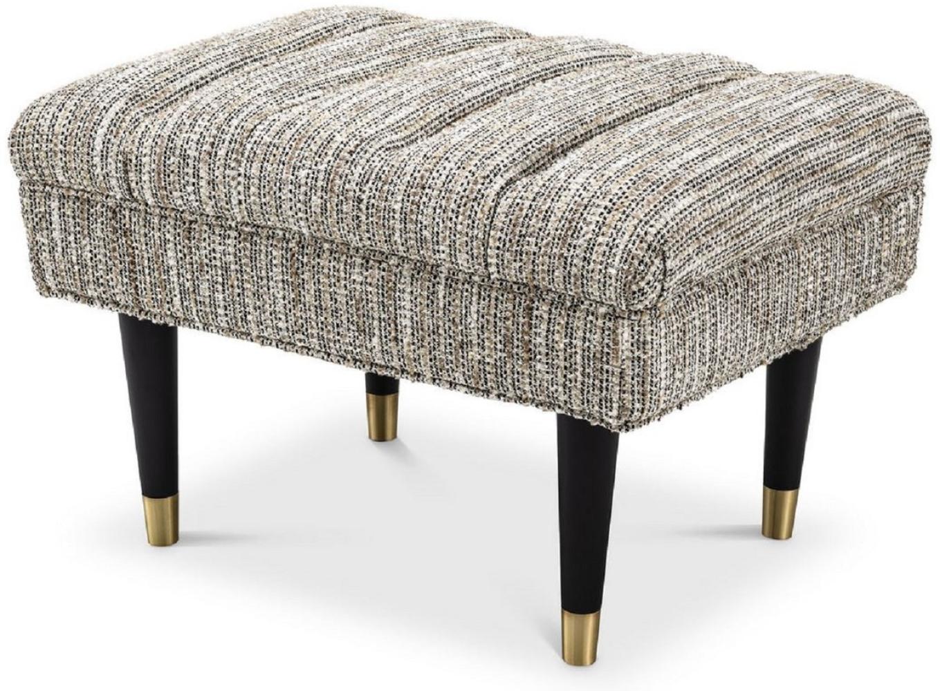 Casa Padrino Luxus Sitzbank Beige / Schwarz / Messingfarben 68 x 50 x H. 45 cm - Gepolsterte Massivholz Bank - Wohnzimmer Möbel - Hotel Möbel - Luxus Kollektion Bild 1