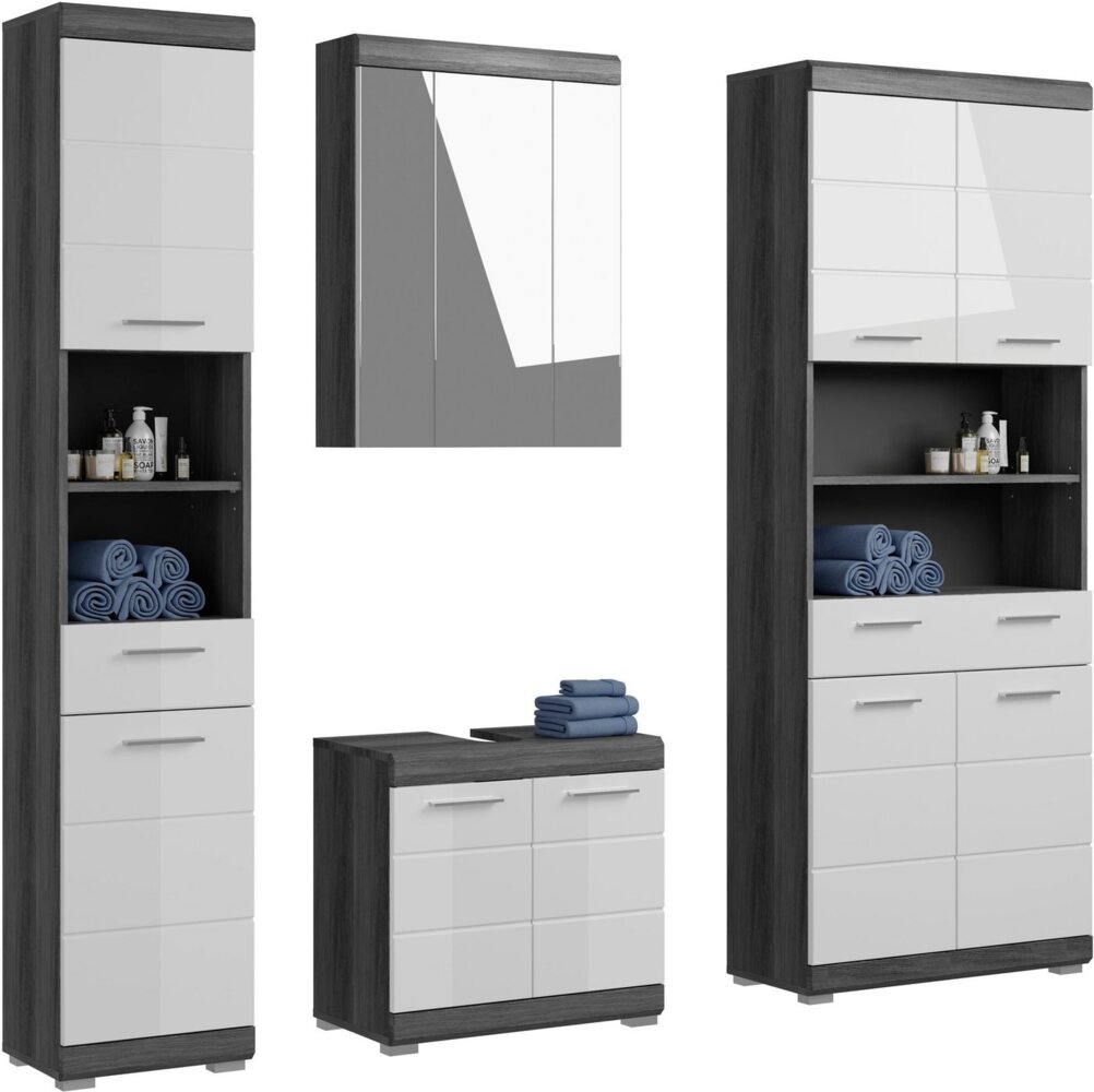 INOSIGN Badmöbel-Set Siena, 4 teilig, bestehend aus:, (Set, 4-St), Hochschrank schmal, WBU, Spiegelschrank, Hochschrank breit Bild 1