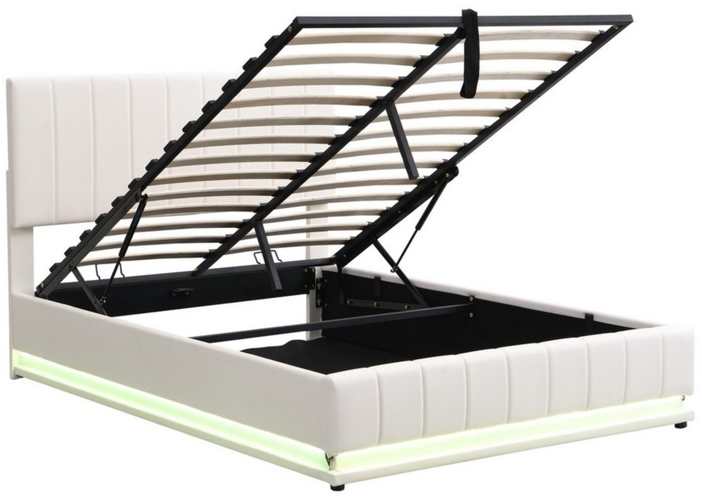 Rutaqian Boxspringbett Stauraumbett mit LED Polsterbett Doppelbett, (1-St, mit höheverstellbarem Polsterkopfteil & hydraulischem Stauraum), 140 x 200 cm Bild 1