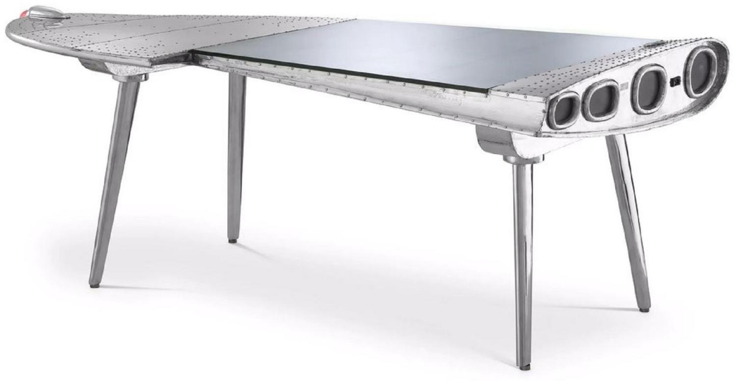 Casa Padrino Luxus Aluminium Flieger Schreibtisch Links Silber 214 x 110 x H. 80 cm - Flugzeug Design Bürotisch - Aluminium Möbel - Flugzeug Möbel - Büro Möbel - Luxus Möbel - Luxus Einrichtung Bild 1