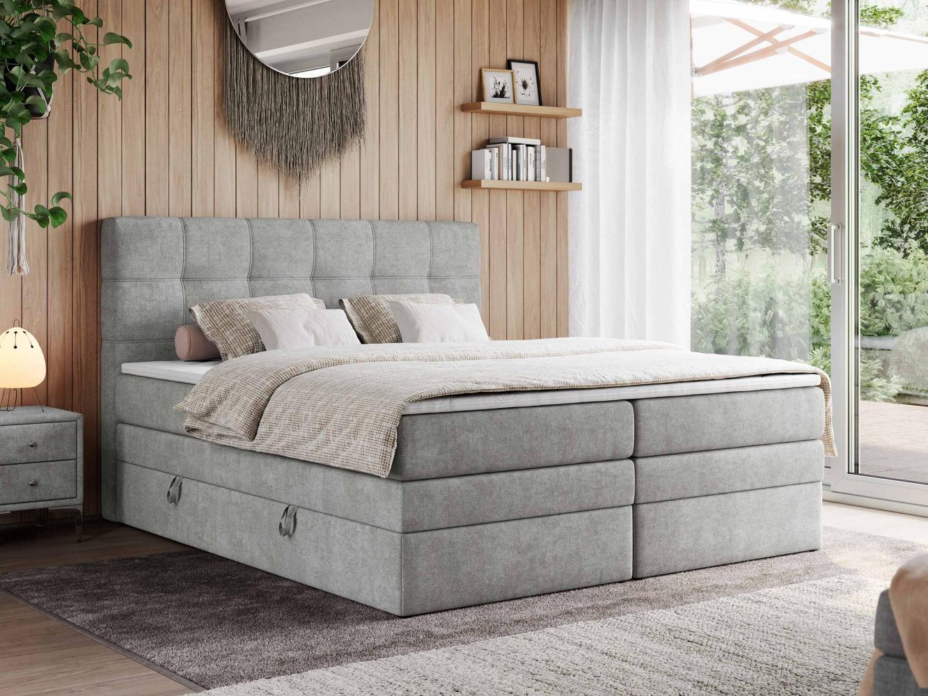 Boxspringbett, Polsterbett, Bett, Schlafzimmer - ERNI-KING - 120x200cm - Hellgrau Stoff - H4 Bild 1