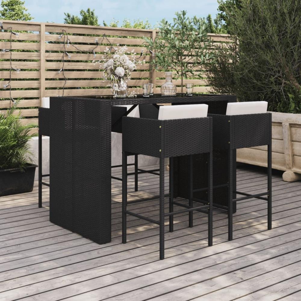 vidaXL 5-tlg. Gartenbar-Set mit Kissen Schwarz Poly Rattan Bild 1