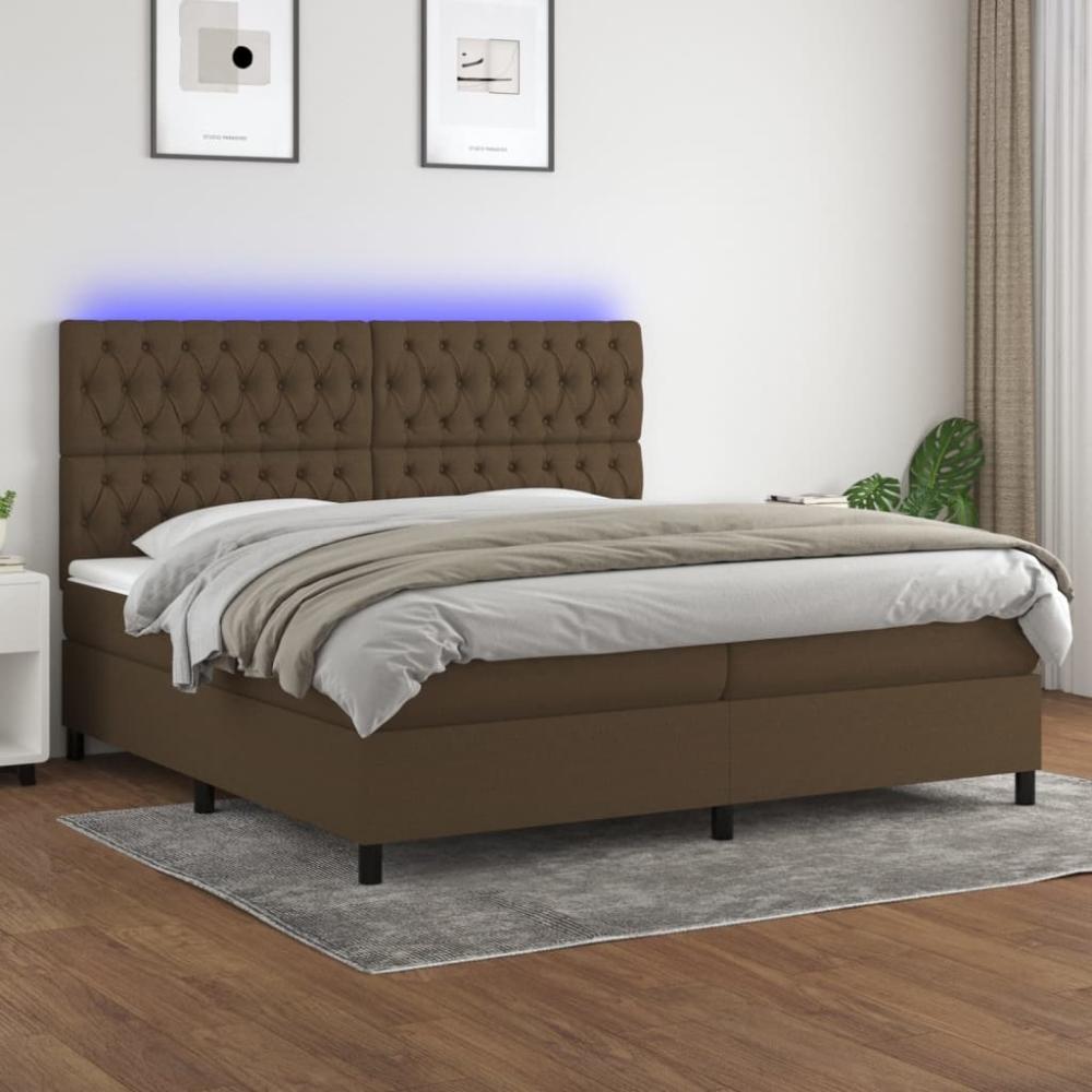 Boxspringbett mit Matratze & LED Stoff Dunkelbraun 200 x 200 cm, Härtegrad: H2 [3135144] Bild 1