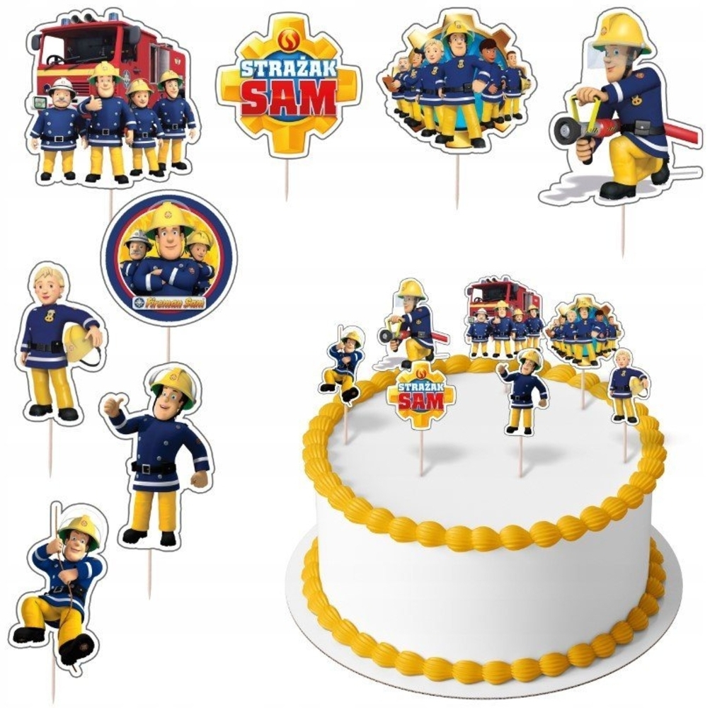 Festivalartikel Tortenstecker Feuerwehrmann Sam Topper Set 8 Stk Geburstag Torten Deko Kuchen Junge Bild 1