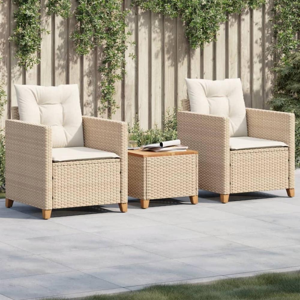 vidaXL 3-tlg. Bistro-Set mit Kissen Beige Poly Rattan Akazienholz 366311 Bild 1