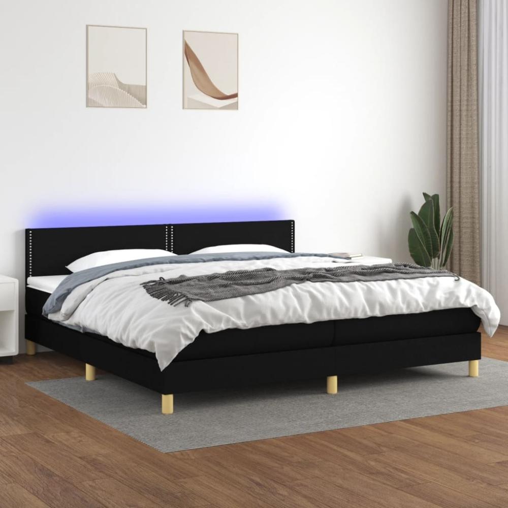 Boxspringbett mit Matratze & LED Stoff Schwarz 200x200 cm, Härtegrad: H2 [3133663] Bild 1