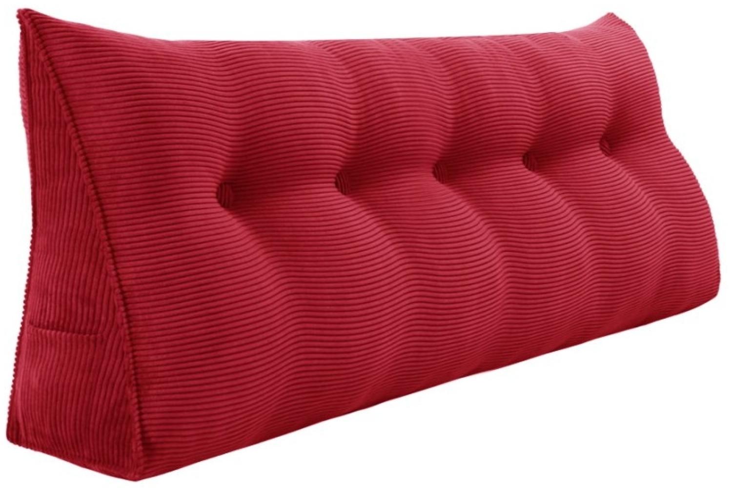 VERCART Großes Keilkissen, Langes Lesekissen, Bettruhe Rückenkissen, Dreieckiges Liegekissen, Dekoratives Kopfteilkissen für Tagesbett oder Tiefes Sofa, Cord Rot, 160cm Bild 1