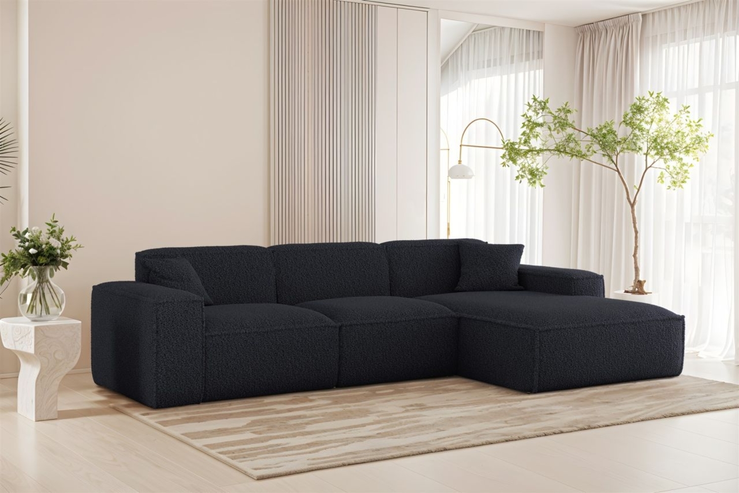 Ecksofa Designersofa CELES PREMIUM in Stoff Sven Dunkelblau Ottomane Rechts Bild 1