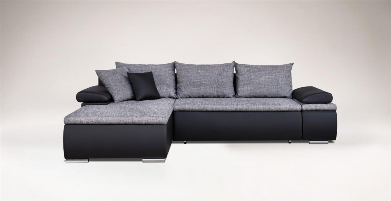 Couchgarnitur Camilla L-Form Kuntleder Schwarz / Stoff Grau Bild 1