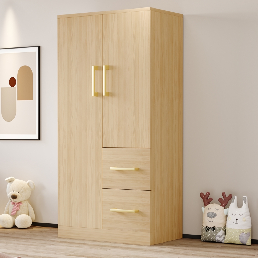 Kleiderschrank 70x40x135 mit Doppeltüren Schubladen Stauraum Schrank für Kinderzimmer Jugendzimmer,Holzfarbe Bild 1