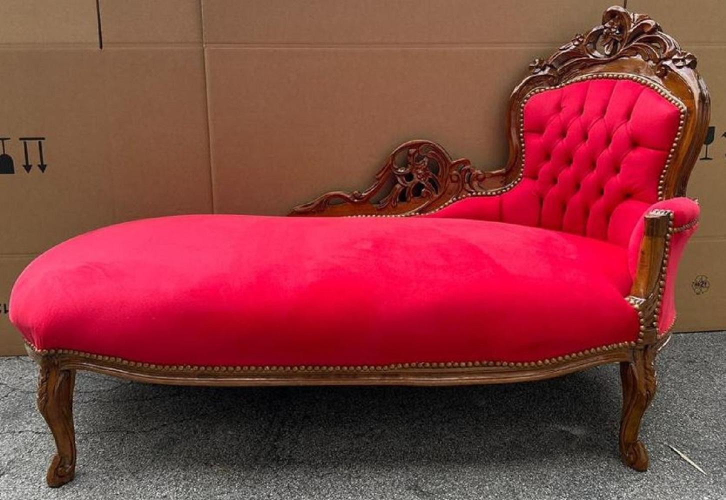 Casa Padrino Barock Chaiselongue Rechte Seite Rot / Braun - Handgefertigte Massivholz Recamiere - Barock Wohnzimmer Möbel - Edel & Prunkvoll Bild 1