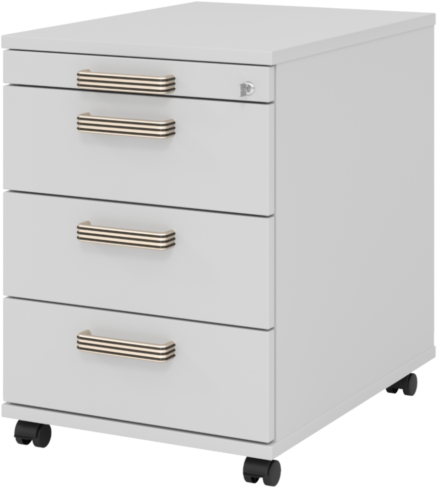 bümö Rollcontainer mit Schubladen, Container abschließbar aus Holz in grau - Rollwagen für's Büro als Schreibtisch Unterschrank, Bürocontainer od. Schreibtischcontainer mit Streifengriffe, AC30-5-5-SG Bild 1