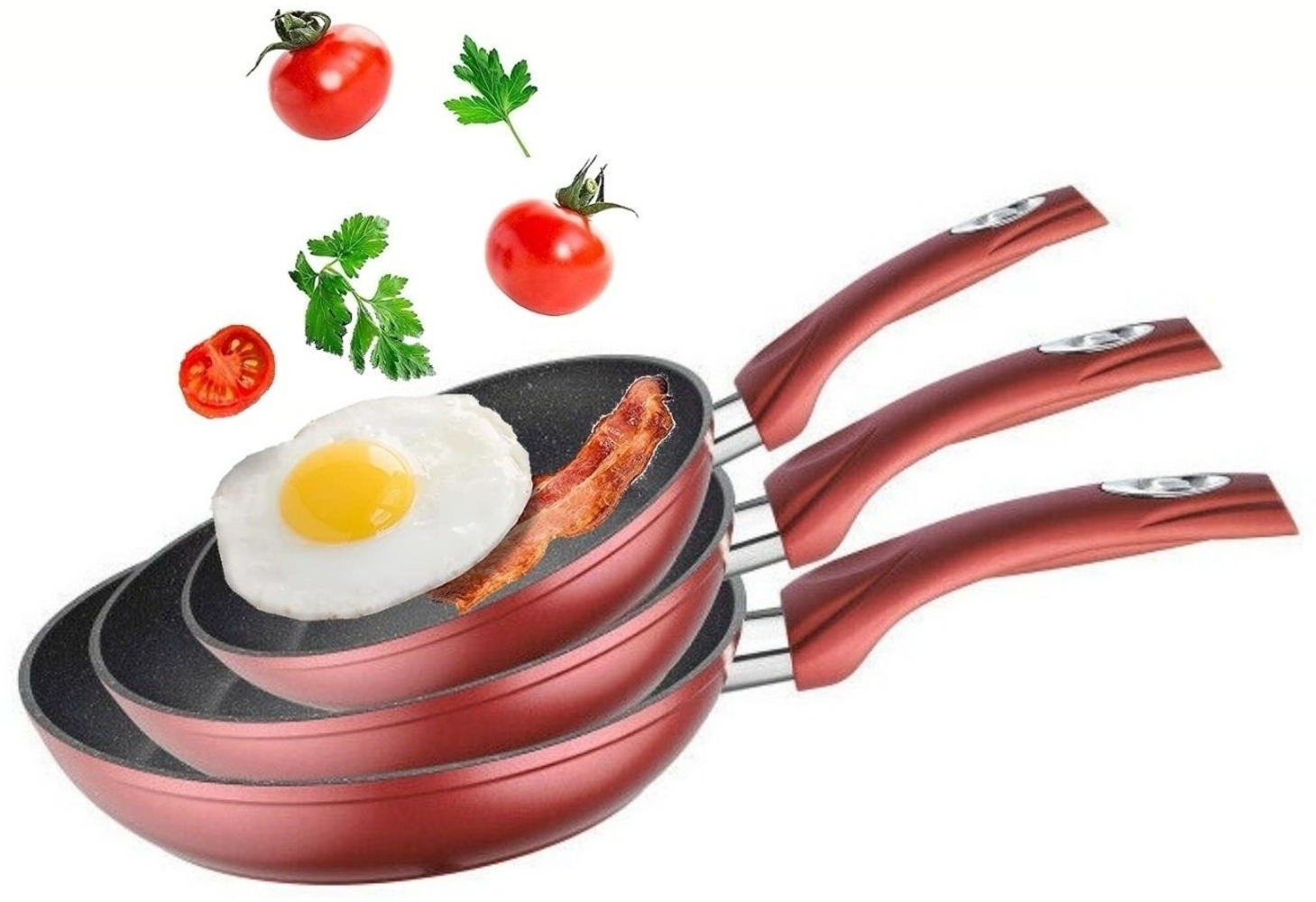 3er Pfannenset Induktion Set Antikratz Bratpfannen Pfanne Antihaft Induktions-Bratpfanne ø 20 cm, ø 24 cm, ø 28 cm, rot Bild 1
