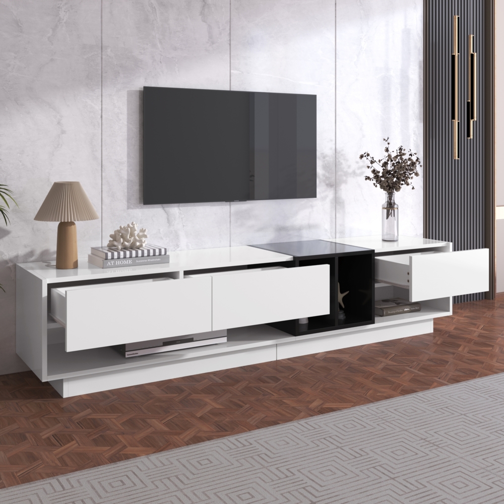 TV-Schrank, Lowboard, Kombination in Hochglanz-Weiß und Schwarz,190×40×42 cm,Schwarz und weiß,modernes Design, viel Stauraum Bild 1