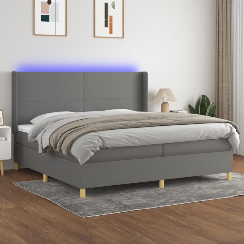 vidaXL Boxspringbett mit Matratze & LED Stoff Dunkelgrau 200 x 200 cm, Härtegrad: H2 [3138742] Bild 1