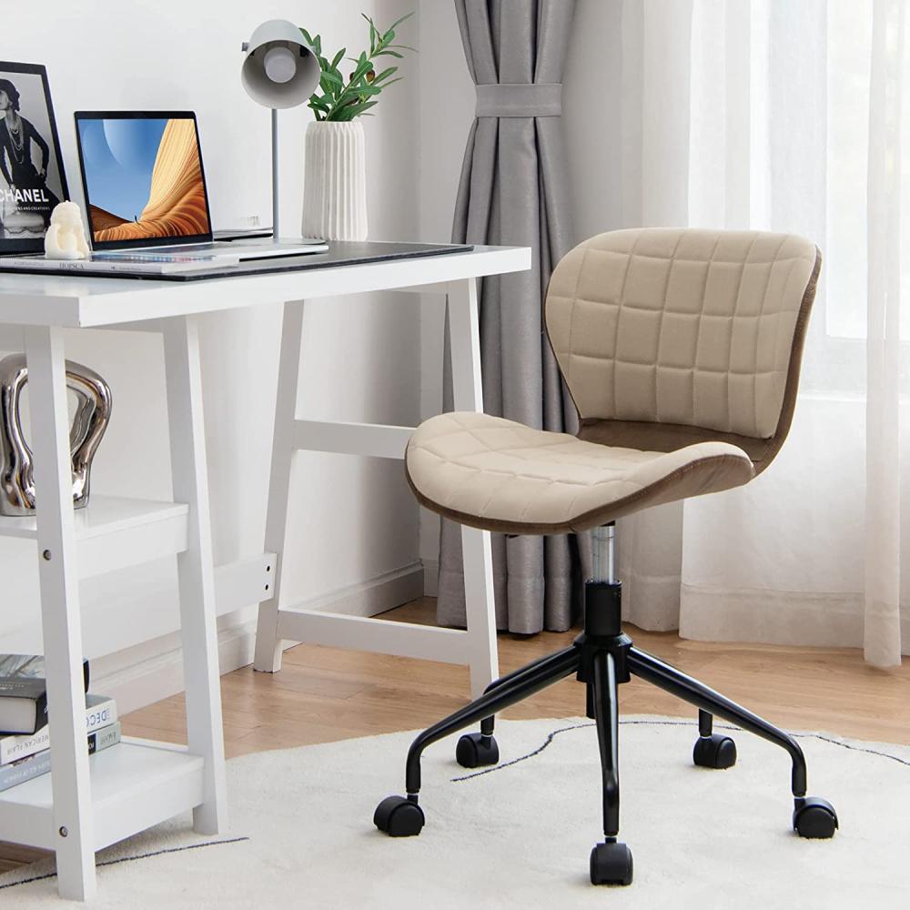 COSTWAY Bürostuhl h?henverstellbarer, ergonomischer Drehstuhl 150kg belastbar ohne Armlehnen Computerstuhl Chefsessel für Arbeitszimmer & Büro, Beige+Grau Bild 1