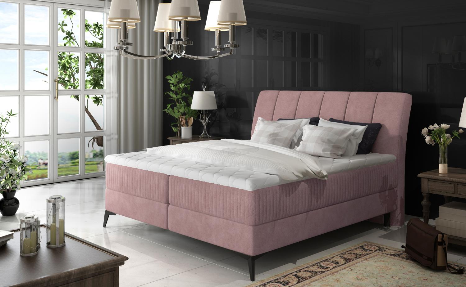 Aderito 140X200, Boxspring Bett, Rosa Bild 1