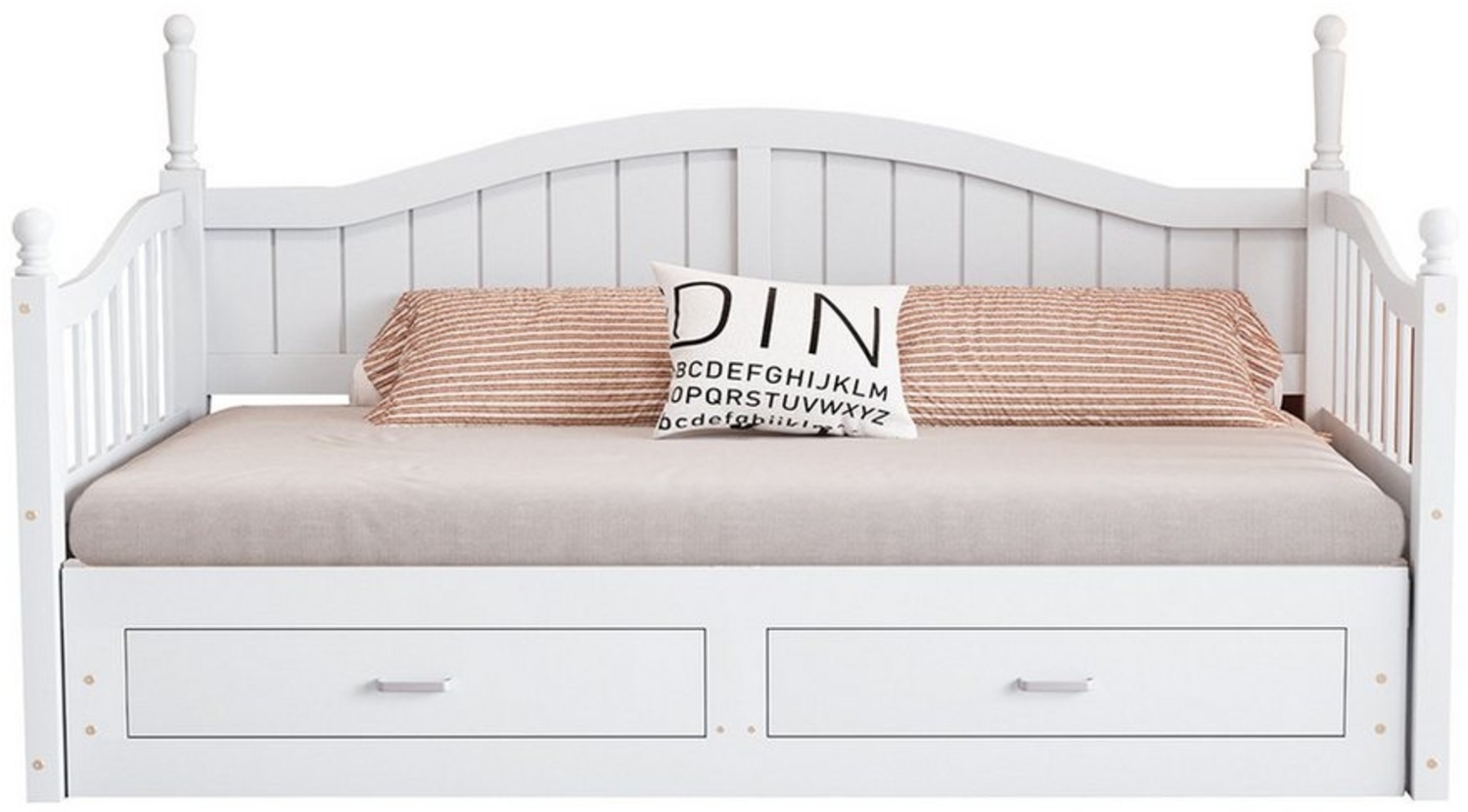 XDeer Schlafsofa Schlafsofa mit römischen Säulen geschwungener Rückenlehne und, Armlehnen Ausziehbares Multifunktionsbett 90/180*190cm Weiß Bild 1