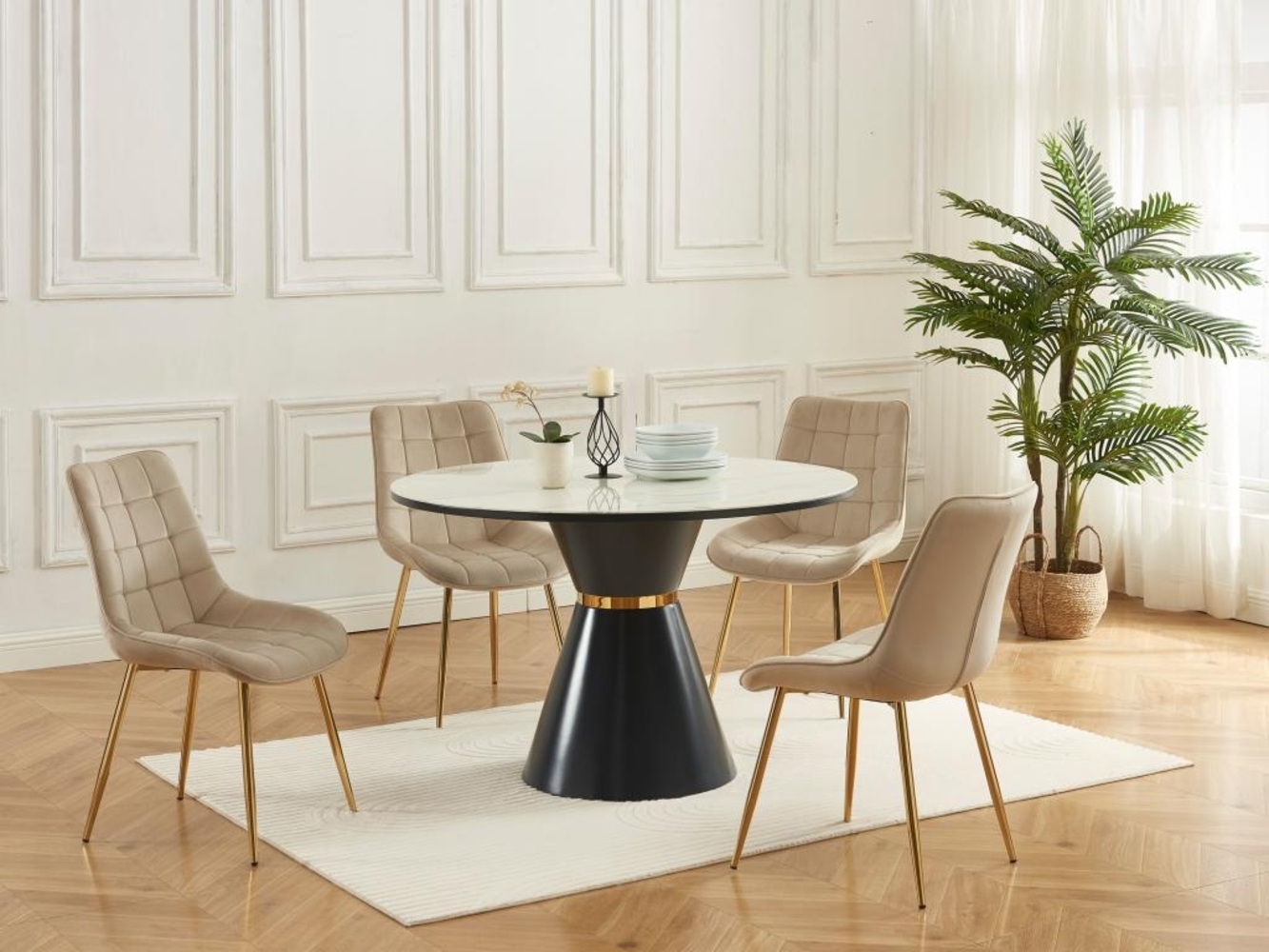 Vente-unique - Polsterstuhl 2er-Set - Samt & goldfarbenes Metall - Beige - OLLUA Bild 1