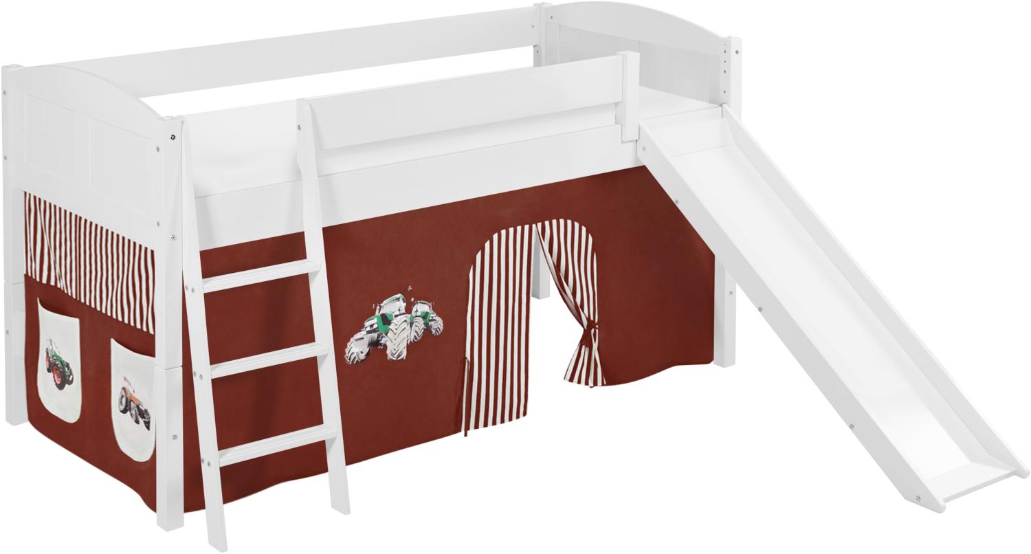 Lilokids 'Ida 4106' Spielbett 90 x 200 cm, Trecker Braun Beige, Kiefer massiv, mit Rutsche und Vorhang Bild 1