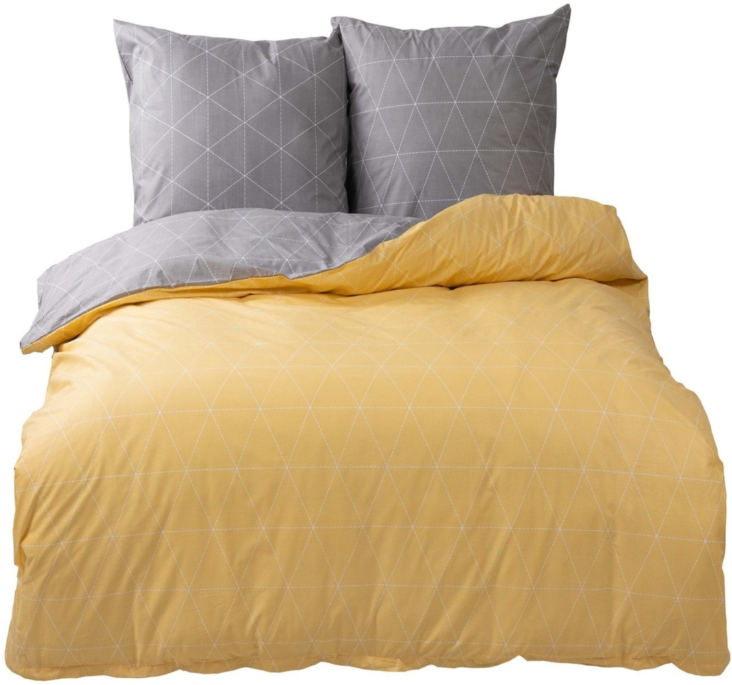 One Home Bettwäsche Raute grau / gelb, Renforcé, 4 teilig, Geometrisch und modern, Baumwolle Übergröße Bild 1
