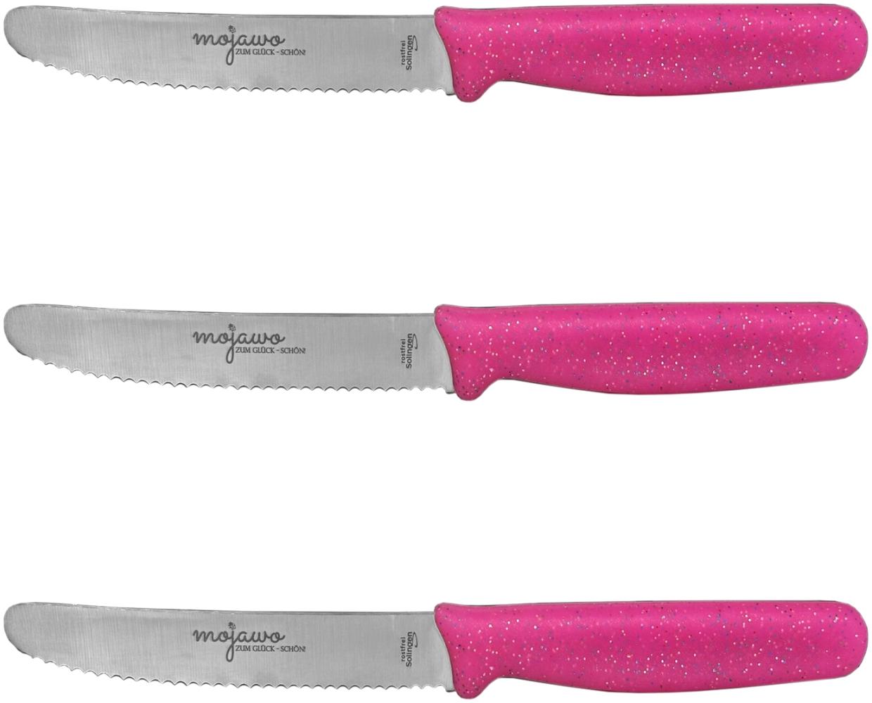 3er Mojawo Frühstücksmesser Tafelmesser Brötchenmesser Solingen Pink Bild 1