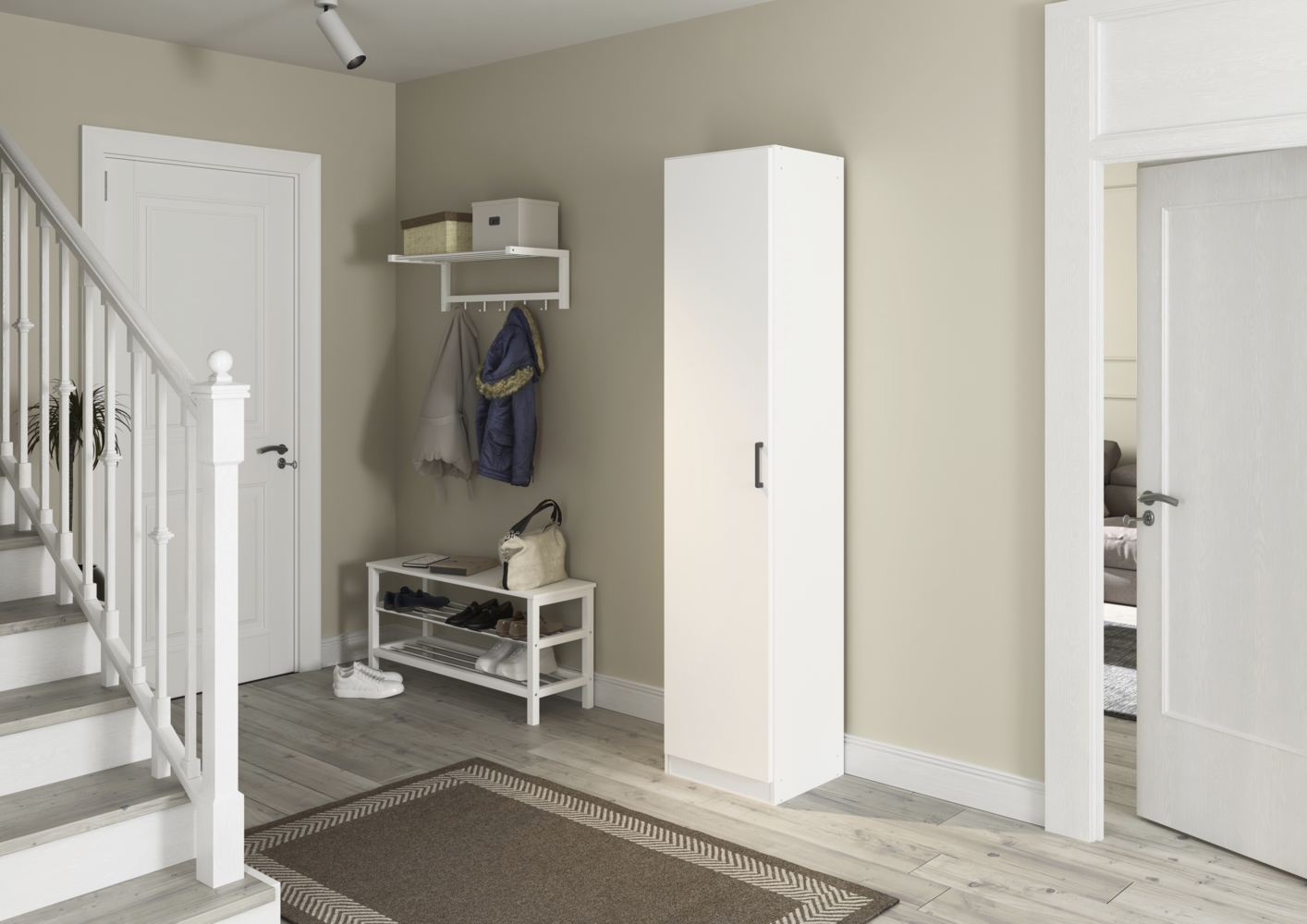 rauch Allrounder, Garderobenschrank, Mehrzweckschrank, 1-türig, mit 4 Einlegeböden, Farbe Weiß, BxHxT 47x210x41cm Bild 1