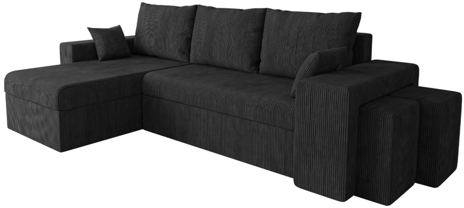 Ecksofa Papani Cord mit 2 Polsterhocker, Bettkasten, Schlaffunktion (Farbe: Poso 135) Bild 1