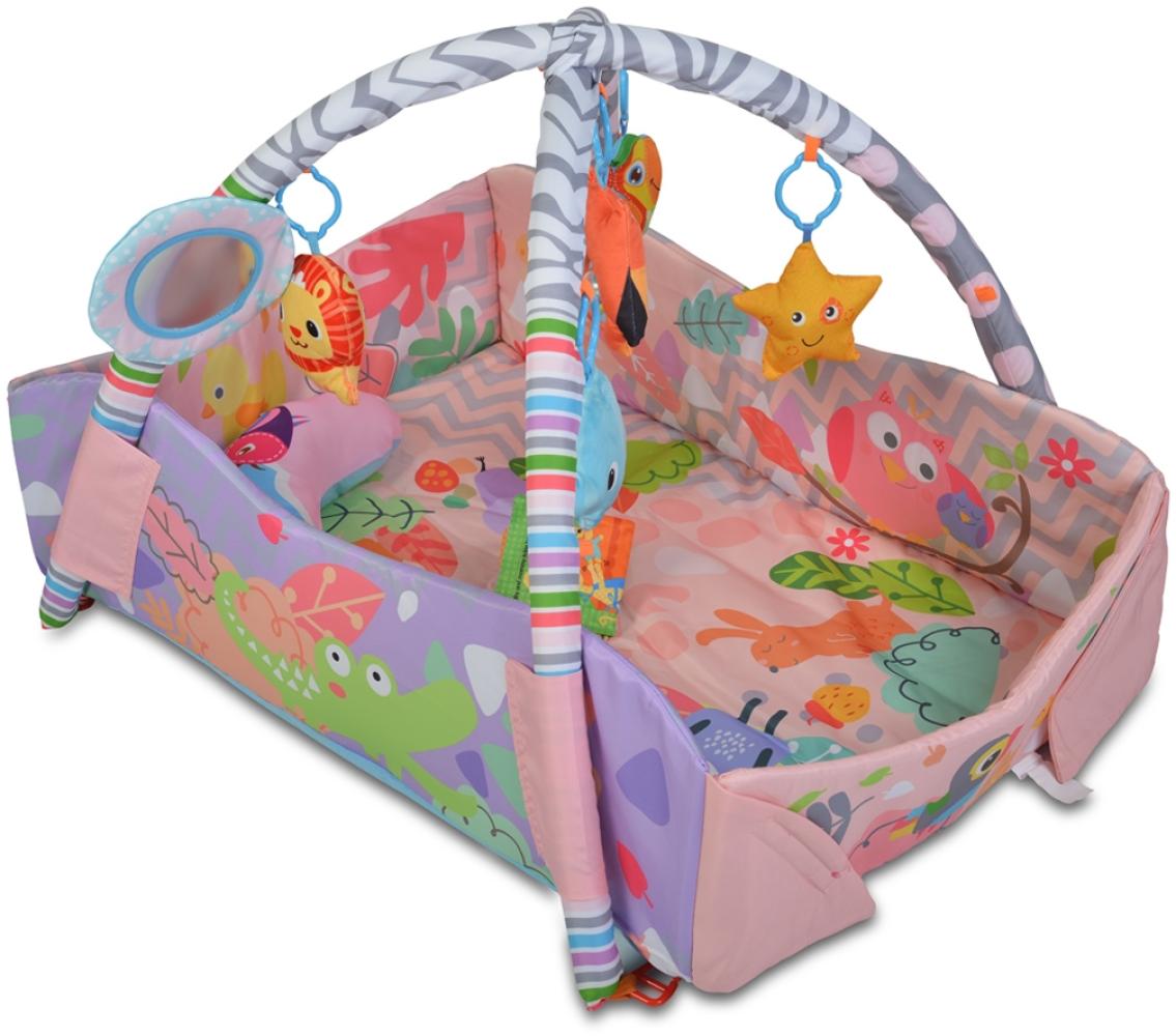 Moni Spielcenter 2 in 1 Oase Krabbeldecke Kissen Spielbogen Spielzeuge Bällebad pink Bild 1