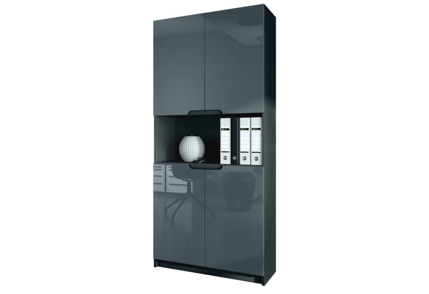 Vladon Büroschrank Logan V2, Aktenschrank mit 5 Fächern und 4 Türen, Schwarz matt/Grau Hochglanz (82 x 184 x 37 cm) Bild 1