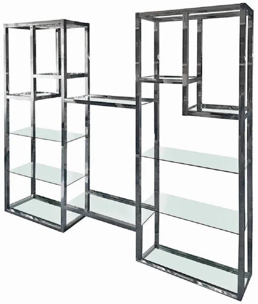 Casa Padrino Regalschrank mit Glasregalen Silber 220 x 40 x H. 220 cm - Bücherschrank - Wohnzimmer Schrank - Büro Schrank - Wohnzimmer Möbel - Büro Möbel - Luxus Möbel Bild 1