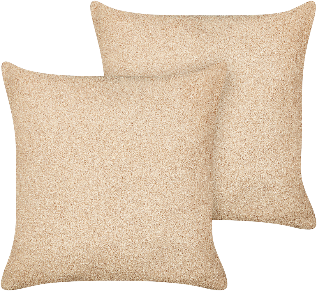 Kissen 2er Set LEUZEA Bouclé 45 x 45 cm Kein Muster Sandbeige Bild 1