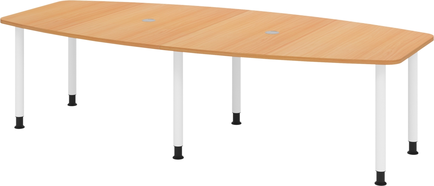 bümö Konferenztisch oval 280x130 cm großer Besprechungstisch in Buche, Besprechungstisch mit Gestell in weiß, Meetingtisch für 10 Personen, XXL-Tisch für Besprechungsraum & Meeting, KT28C-6-W Bild 1