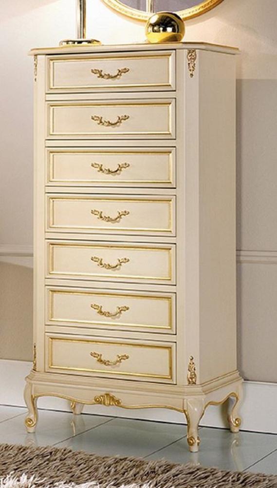 Casa Padrino Luxus Barock Kommode Creme / Gold - Handgefertigte Barockstil Massivholz Kommode mit 7 Schubladen - Handgefertigte italienische Barock Möbel - Luxus Qualität - Made in Italy Bild 1