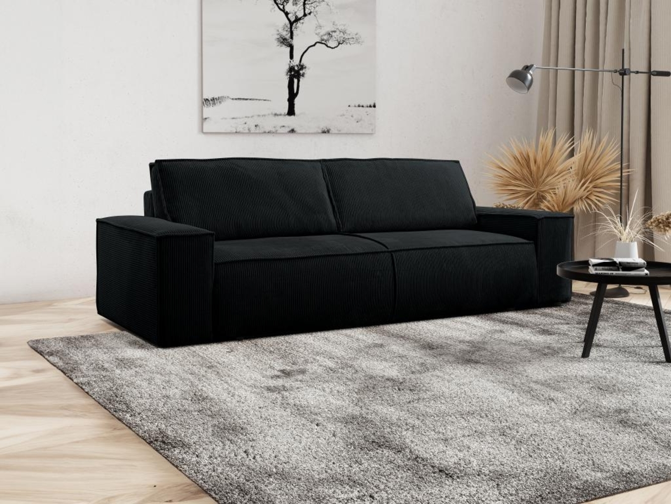 Vente-unique - Schlafsofa 4-Sitzer - Cord - Schwarz - AMELIA Bild 1