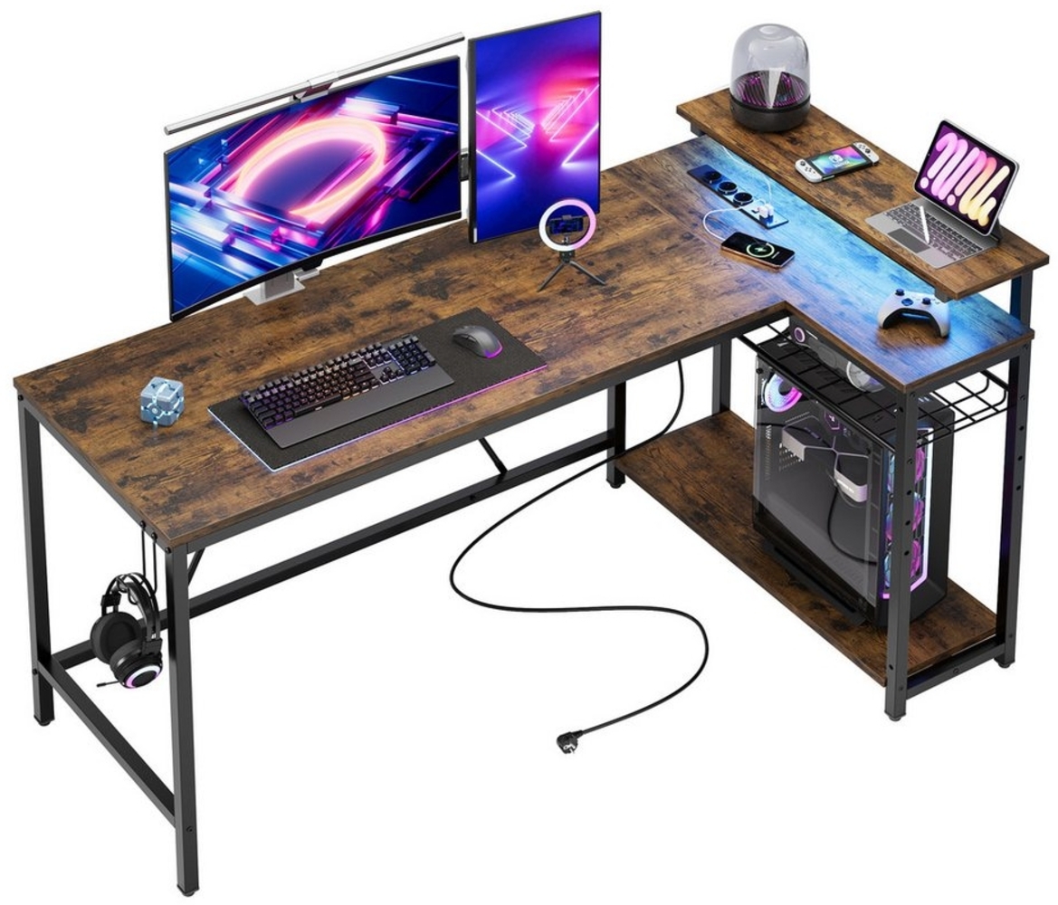 Bestier Gamingtisch Gaming Schreibtisch mit LED-Leuchten, 106/133/147×50cm Computertisch (1 Tisch), L Form Großer Tisch für Büro, Schlafraum Bild 1