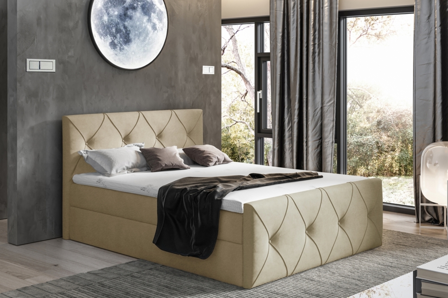 99rooms Arian Lux Boxspringbett Velours 160 x 200 cm Creme Bild 1