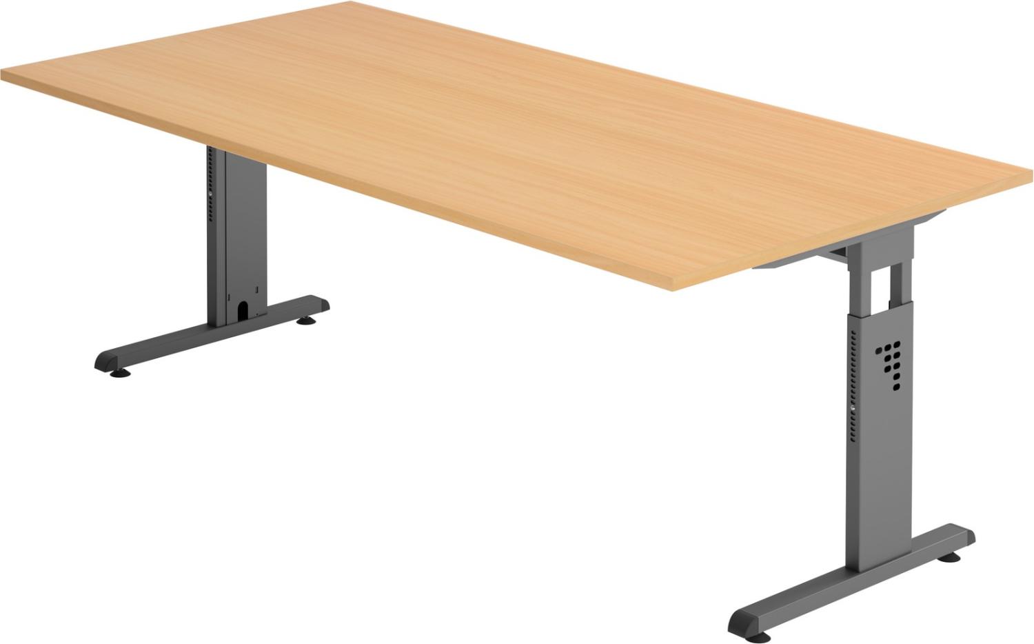 bümö® Schreibtisch O-Serie höhenverstellbar, Tischplatte 200 x 100 cm in Buche, Gestell in graphit Bild 1