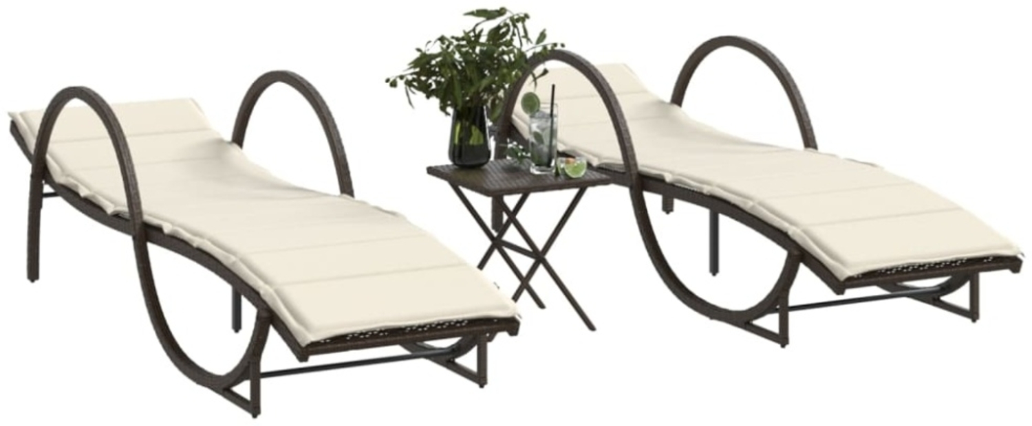 vidaXL Sonnenliegen 2 Stk. mit Tisch Braun Poly Rattan 368264 Bild 1