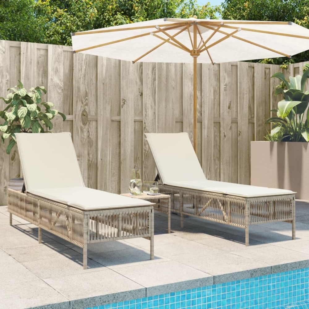 vidaXL Sonnenliegen 2 Stk. mit Tisch Beige Poly Rattan 4002750 Bild 1