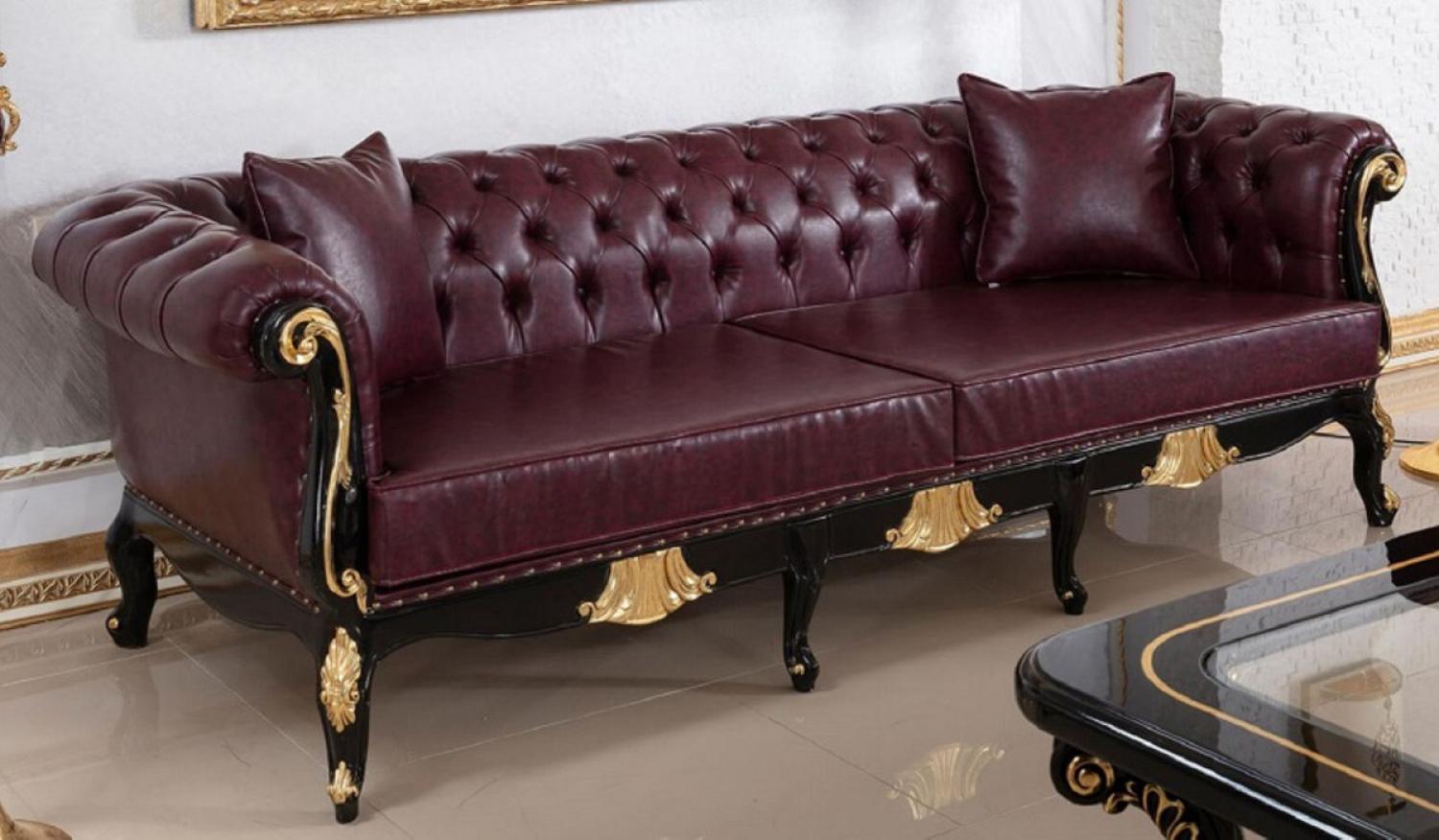 Casa Padrino Luxus Barock Chesterfield Leder Sofa Bordeauxrot / Schwarz / Gold - Prunkvolles Wohnzimmer Echtleder Sofa - Barock Chesterfield Leder Möbel - Luxus Möbel im Barockstil Bild 1