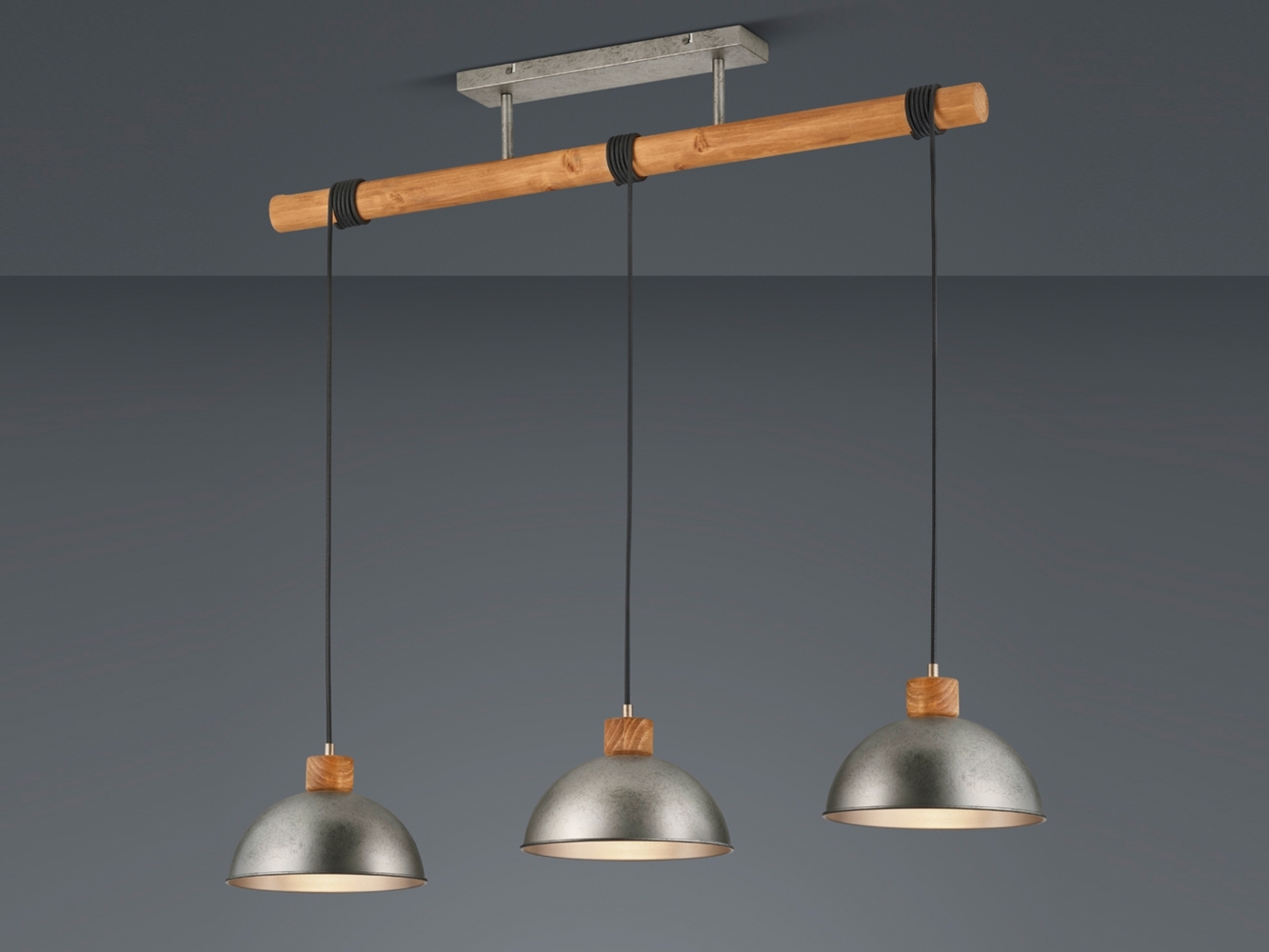 Hängeleuchte, Holz, Höhenverstellbar, nickel-matt, L 107 cm Bild 1