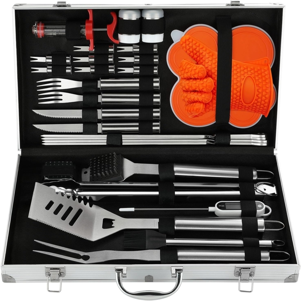 Grillbesteck Set Grill Geschenke 30 Teilig aus Edelstahl in Koffer Grill Zubehör Bild 1