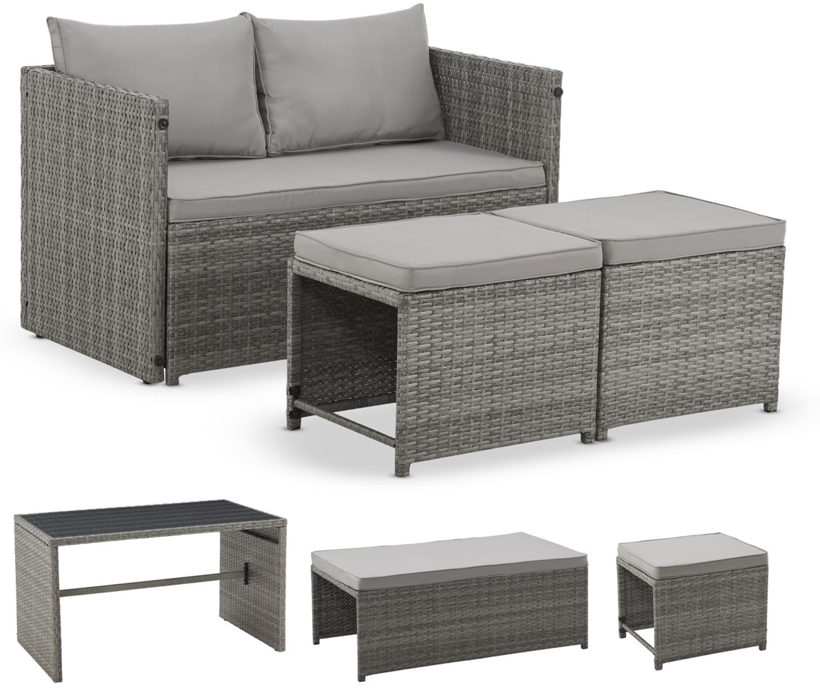 Juskys 'Jamaika' 2in1 Relax Gartenmöbel Set - Tisch, Gartenlounge Sofa, Polyrattan Grau Bild 1