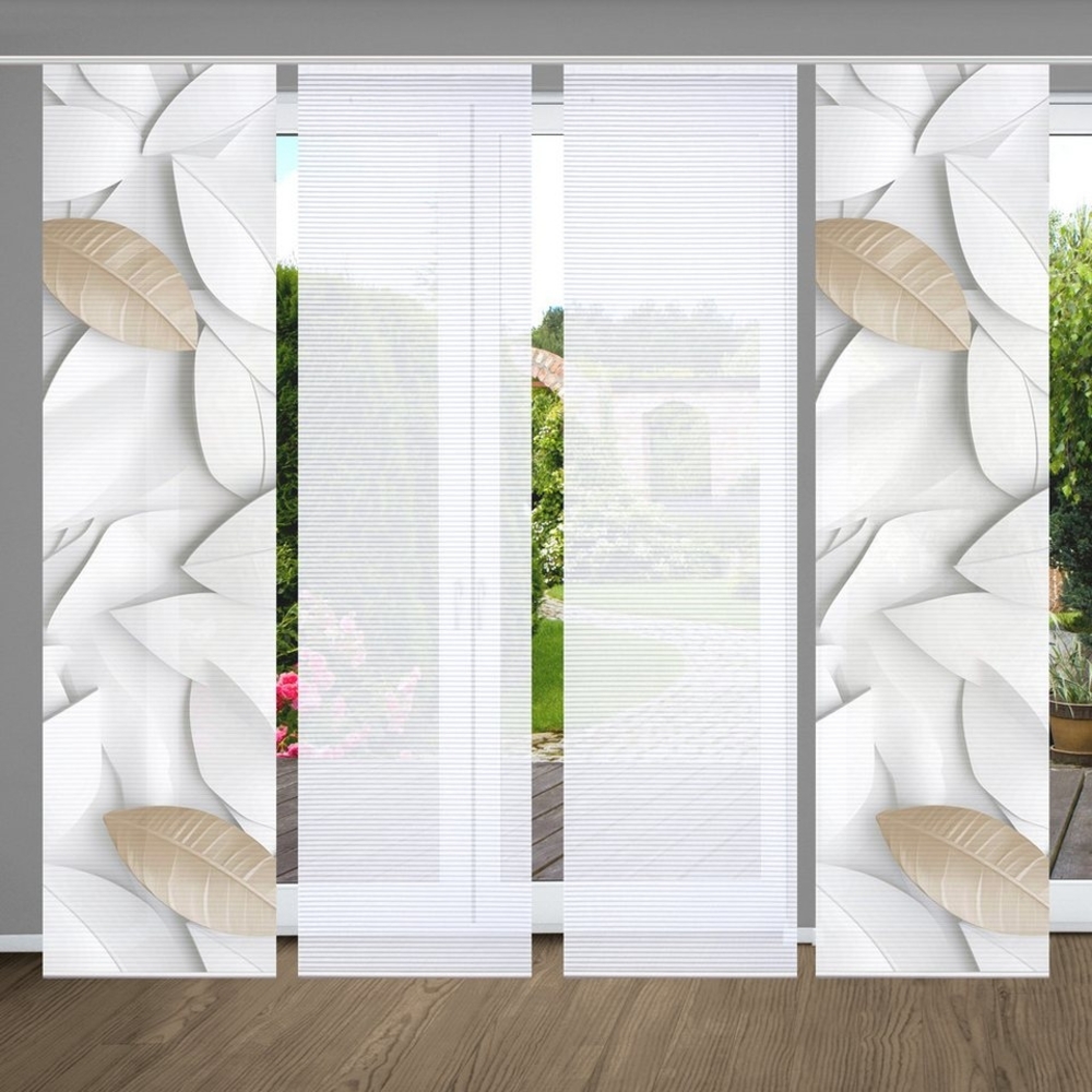 HOME in green Schiebegardine LISON (4 St), Paneelwagen, halbtransparent, SET DIGITALDRUCK,BAMBUSOPTIK RECYCELT Bild 1