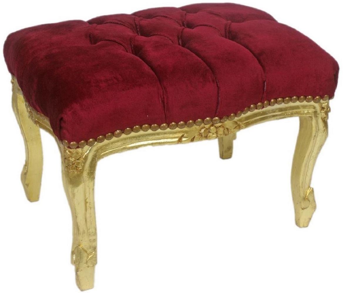 Casa Padrino Barock Fußhocker Bordeauxrot / Gold 50 x 40 x H. 35 cm - Handgefertigter Barock Hocker mit Glitzersteinen - Barockstil Möbel Bild 1