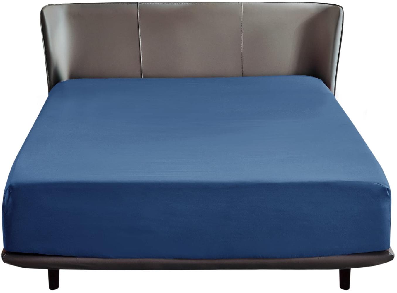 Bedsure Spannbettlaken 160x200cm Boxspringbett Topper - Polyester Mikrofasermaterial Bettlaken 160x200 cm für Matratzenhöhe bis 30 cm, weiches Spannbetttuch Leintuch, Blau Bild 1