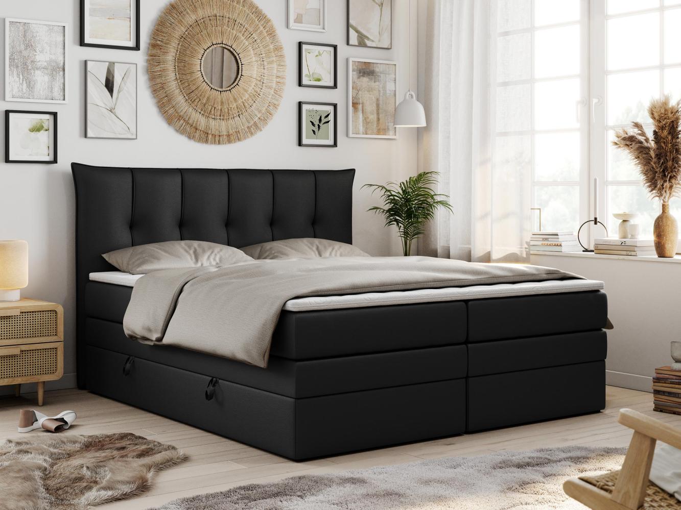 Boxspringbett 7-Zonen Taschenfederkernmatratze und Topper - PREMIUM-10-KING - 180x200cm - Schwarz Kunstleder - H4 Bild 1