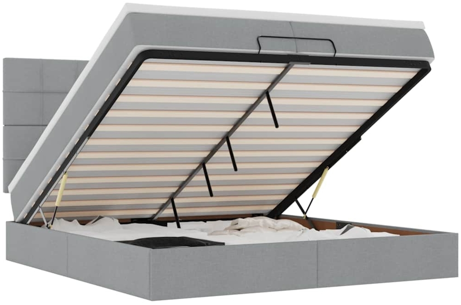 vidaXL Ottoman-Bett mit Matratzen & LEDs Hellgrau 200x200 cm Stoff 3314031 Bild 1
