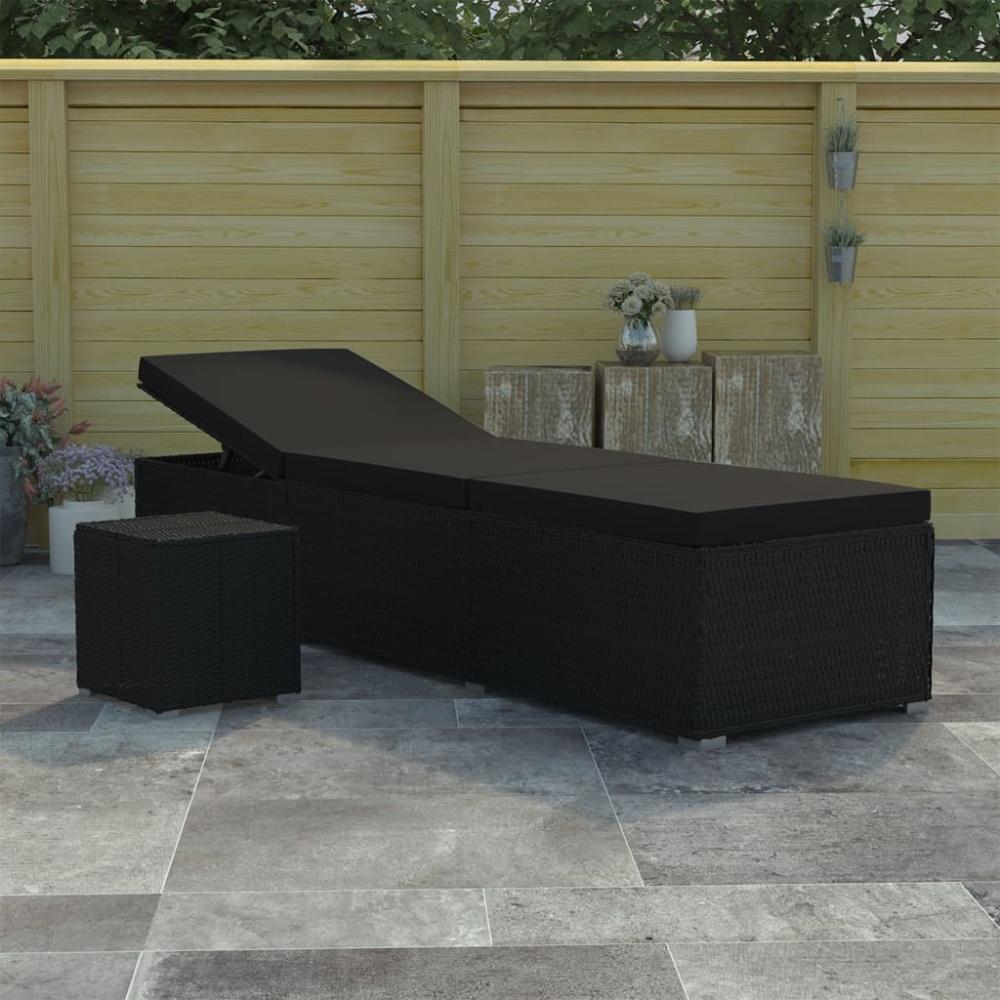 vidaXL Sonnenliege mit Auflage und Teetisch Poly Rattan Schwarz 46228 Bild 1